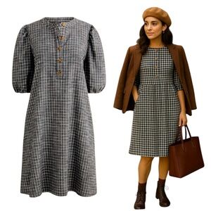 J. Crew Gingham Cotton Brushed Flannel Midi Dress Pockets Preppy Academia
